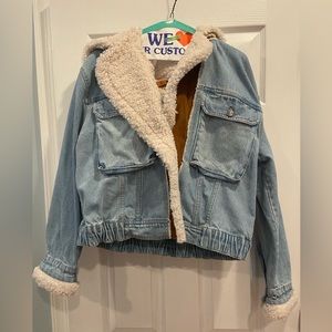 Free People Perry Hooded Sherpa Denim Jacket